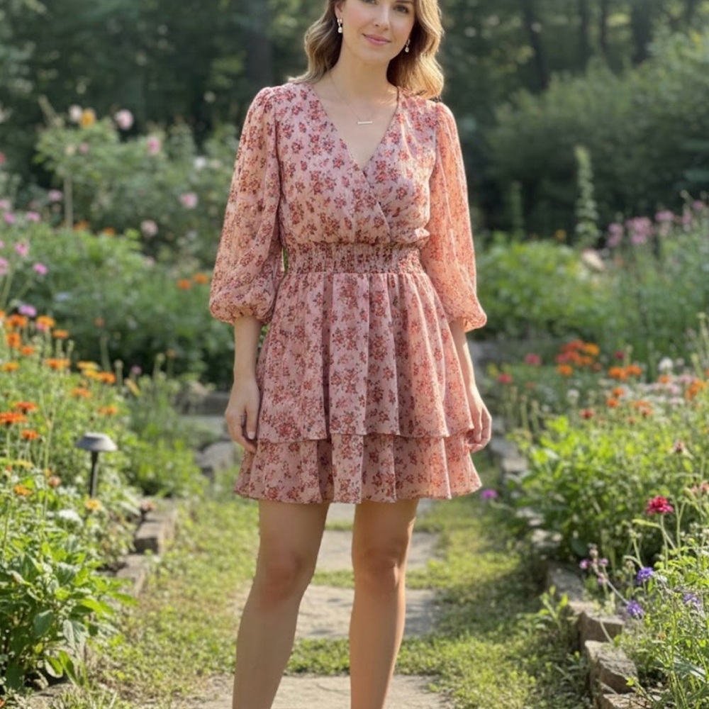 Mimi Chica Blush Floral Ruffle Mini Dress